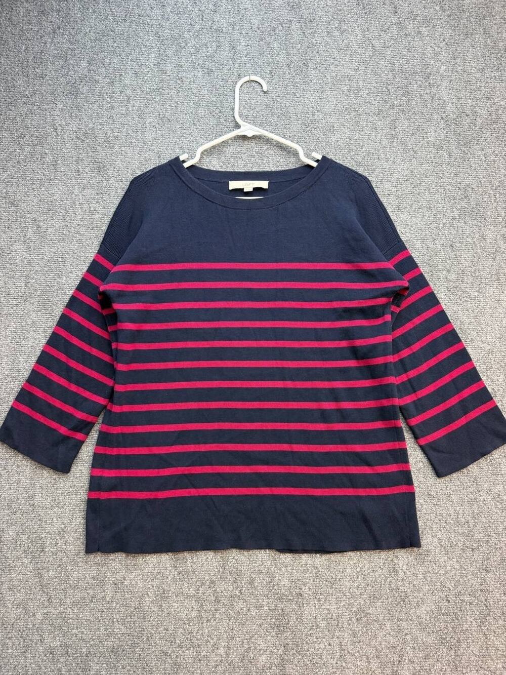 LOFT Women’s M Navy Pink Striped 3/4 Sleeve Cotton Pullover Sweater